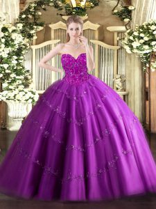 Popular Sweetheart Sleeveless Tulle Sweet 16 Quinceanera Dress Beading Lace Up