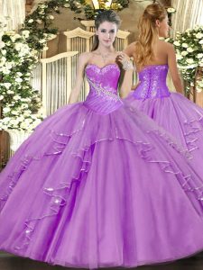 Sweet Floor Length Lavender Sweet 16 Dresses Sweetheart Sleeveless Side Zipper