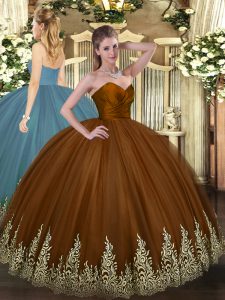 Cute Ball Gowns Sweet 16 Quinceanera Dress Brown Sweetheart Tulle Sleeveless Floor Length Zipper