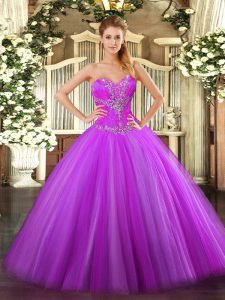 New Style Floor Length Zipper Quinceanera Gown Fuchsia for Sweet 16 and Quinceanera with Beading