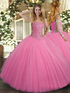 Flare Sweetheart Sleeveless Tulle Quinceanera Dresses Beading Lace Up