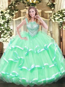 Custom Fit Apple Green Sweet 16 Dresses Sweet 16 and Quinceanera with Beading and Ruffles Scoop Sleeveless Lace Up