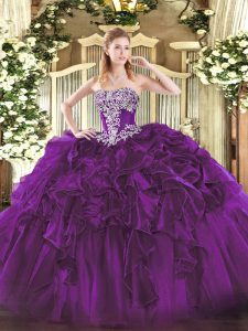 Discount Sleeveless Lace Up Floor Length Beading and Ruffles Sweet 16 Dresses