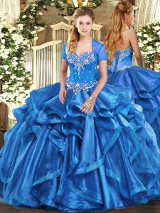 Attractive Baby Blue Sleeveless Beading and Ruffles Floor Length 15 Quinceanera Dress