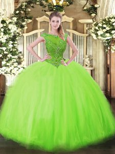 Customized Ball Gowns Beading Ball Gown Prom Dress Zipper Tulle Sleeveless Floor Length