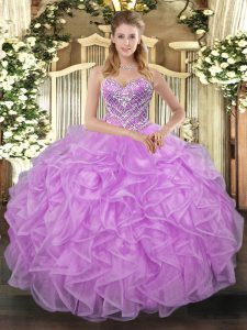 Custom Design Sleeveless Lace Up Floor Length Beading Sweet 16 Dress