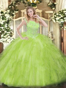 Glorious Yellow Green Zipper Scoop Beading and Ruffles Sweet 16 Dress Tulle Sleeveless