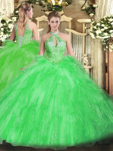 Hot Selling Ball Gowns Beading and Ruffles Ball Gown Prom Dress Lace Up Organza Sleeveless Floor Length
