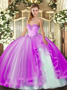 Custom Designed Lilac Sweetheart Neckline Beading and Ruffles Sweet 16 Dresses Sleeveless Lace Up