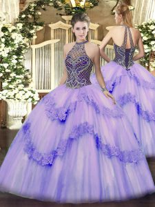 Lavender Sleeveless Tulle Lace Up Sweet 16 Dress for Sweet 16 and Quinceanera