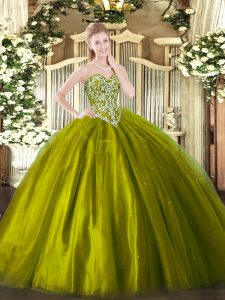 Deluxe Floor Length Ball Gowns Sleeveless Olive Green 15th Birthday Dress Lace Up