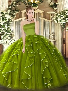 Fancy Floor Length Ball Gowns Sleeveless Olive Green Vestidos de Quinceanera Zipper