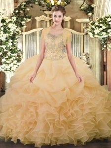 Popular Sleeveless Clasp Handle Floor Length Beading and Ruffled Layers Sweet 16 Dress