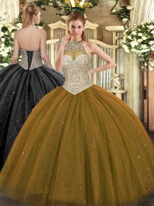 Amazing Tulle Sleeveless Floor Length 15th Birthday Dress and Beading