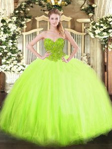 Floor Length Lace Up Quinceanera Gown for Military Ball and Sweet 16 and Quinceanera with Beading