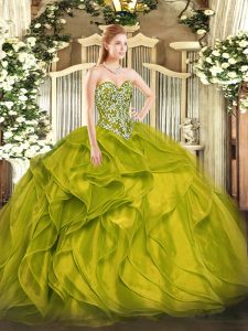 Floor Length Ball Gowns Sleeveless Olive Green Vestidos de Quinceanera Lace Up