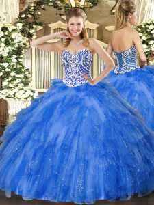 Tulle Sleeveless Floor Length Quinceanera Gown and Beading and Ruffles