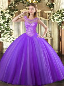 Lavender Sleeveless Beading Floor Length Sweet 16 Dresses