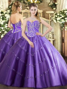 Charming Lavender Sleeveless Tulle Lace Up Quinceanera Dresses for Military Ball and Sweet 16 and Quinceanera