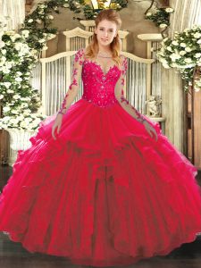 Designer Long Sleeves Lace and Ruffles Lace Up 15 Quinceanera Dress