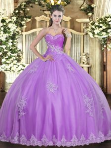 Lilac Sweetheart Lace Up Beading and Appliques 15 Quinceanera Dress Sleeveless