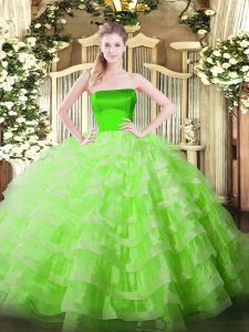 High Class Quinceanera Gown Military Ball and Sweet 16 and Quinceanera with Ruffled Layers Strapless Sleeveless Zipper