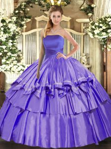 Sleeveless Floor Length Ruffled Layers Lace Up Quinceanera Dress with Lavender
