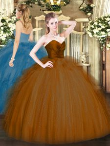 Ruffles Quinceanera Dress Brown Zipper Sleeveless Floor Length