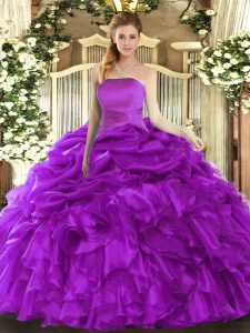 Decent Sleeveless Lace Up Floor Length Ruffles and Pick Ups Sweet 16 Quinceanera Dress