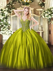 New Style Sleeveless Lace Up Floor Length Beading Sweet 16 Dresses