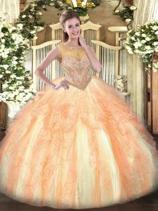 Suitable Multi-color Lace Up Ball Gown Prom Dress Beading and Ruffles Sleeveless Floor Length