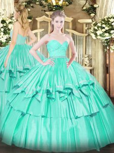 Sweetheart Sleeveless Zipper Quinceanera Gowns Turquoise Organza