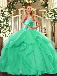 Straps Sleeveless Lace Up 15 Quinceanera Dress Turquoise Tulle