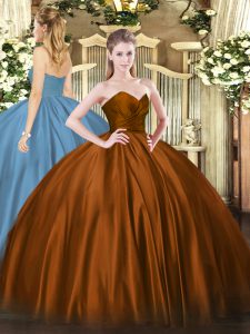 Brown Zipper Quinceanera Dresses Ruching Sleeveless Floor Length