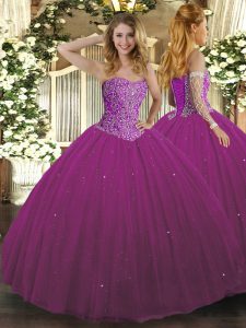Ball Gowns Quinceanera Gown Fuchsia Sweetheart Tulle Sleeveless Floor Length Lace Up