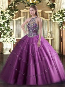 Flare Lilac Sleeveless Tulle Lace Up Vestidos de Quinceanera for Sweet 16 and Quinceanera