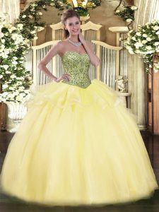 Gorgeous Sweetheart Sleeveless Lace Up Quinceanera Dress Light Yellow Tulle