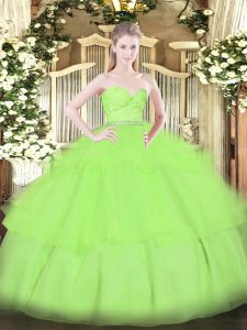 Sweetheart Sleeveless Sweet 16 Dresses Floor Length Beading and Lace and Ruffled Layers Tulle