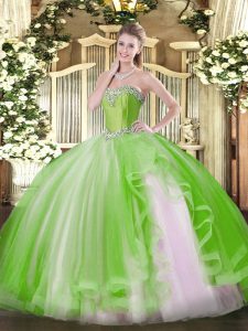 Yellow Green Sleeveless Beading and Ruffles Floor Length Quinceanera Dresses
