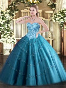 Flare Tulle Sleeveless Floor Length Sweet 16 Dresses and Appliques