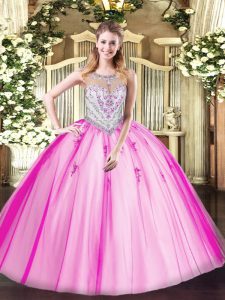Beading and Appliques Quinceanera Gowns Lilac Zipper Sleeveless Floor Length