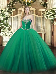 Captivating Turquoise Ball Gowns Beading 15 Quinceanera Dress Lace Up Tulle Sleeveless Floor Length