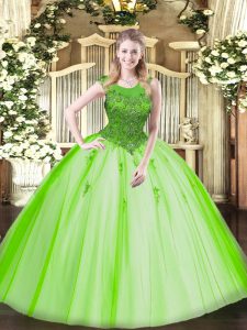 Custom Fit Tulle Zipper 15 Quinceanera Dress Sleeveless Floor Length Beading