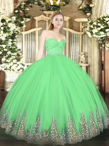 Tulle Sleeveless Floor Length Quinceanera Gown and Beading and Lace and Appliques