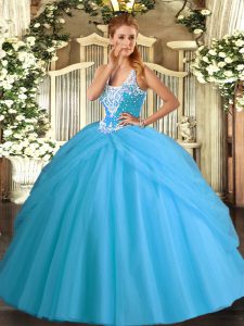 Popular Sleeveless Lace Up Floor Length Beading and Pick Ups Sweet 16 Dresses