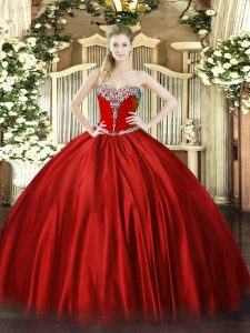 Sleeveless Floor Length Beading Lace Up Quinceanera Gowns with Wine Red