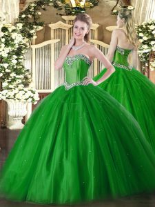 Custom Fit Green Lace Up 15 Quinceanera Dress Beading Sleeveless Floor Length