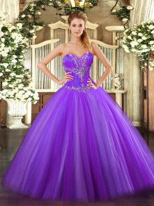 Eggplant Purple Ball Gowns Beading Vestidos de Quinceanera Lace Up Tulle Sleeveless Floor Length