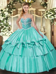 Apple Green Sweetheart Lace Up Beading and Ruffled Layers Ball Gown Prom Dress Sleeveless