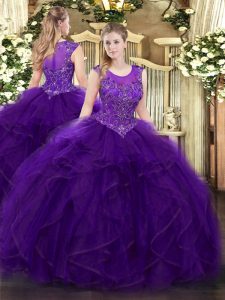 Exceptional Sleeveless Zipper Floor Length Beading and Ruffles Sweet 16 Quinceanera Dress